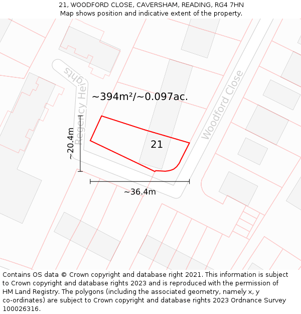 21, WOODFORD CLOSE, CAVERSHAM, READING, RG4 7HN: Plot and title map