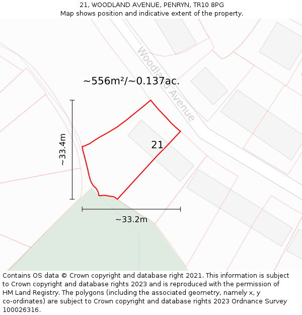 21, WOODLAND AVENUE, PENRYN, TR10 8PG: Plot and title map