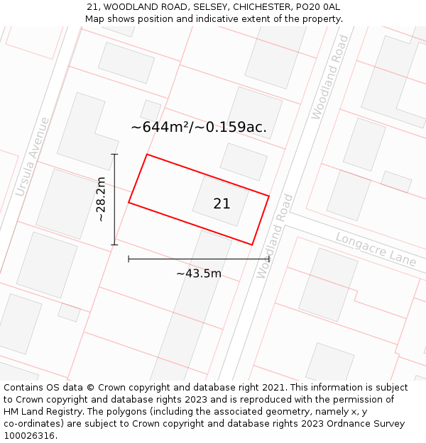 21, WOODLAND ROAD, SELSEY, CHICHESTER, PO20 0AL: Plot and title map