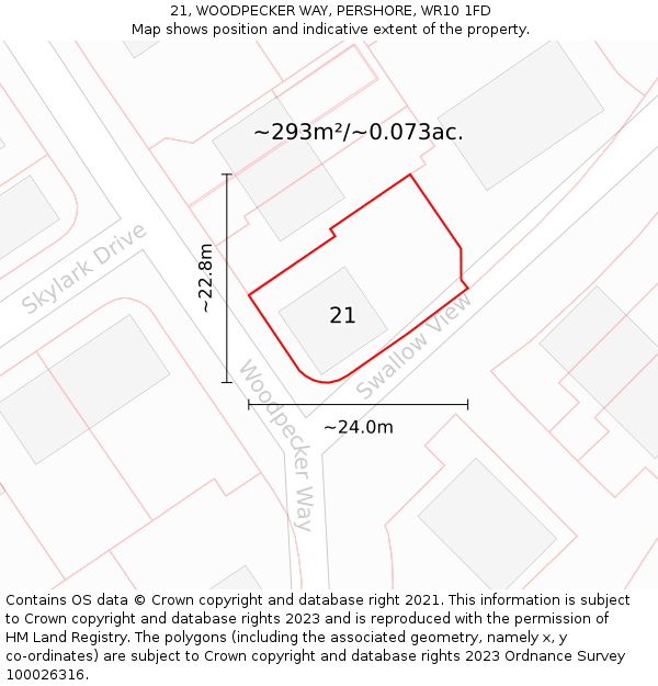 21, WOODPECKER WAY, PERSHORE, WR10 1FD: Plot and title map