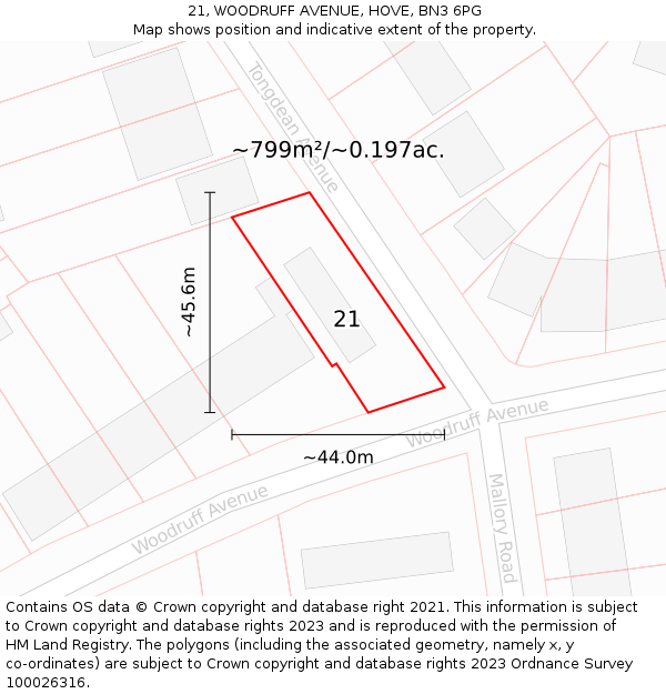 21, WOODRUFF AVENUE, HOVE, BN3 6PG: Plot and title map