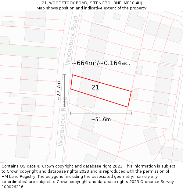 21, WOODSTOCK ROAD, SITTINGBOURNE, ME10 4HJ: Plot and title map