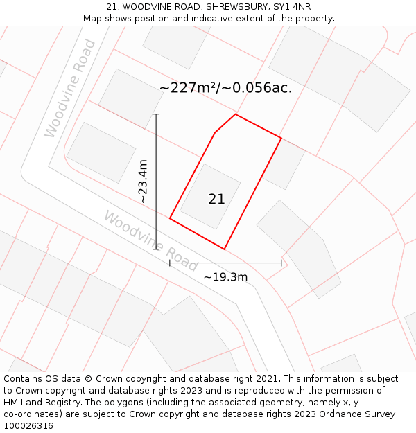 21, WOODVINE ROAD, SHREWSBURY, SY1 4NR: Plot and title map