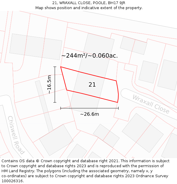 21, WRAXALL CLOSE, POOLE, BH17 9JR: Plot and title map