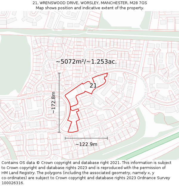 21, WRENSWOOD DRIVE, WORSLEY, MANCHESTER, M28 7GS: Plot and title map