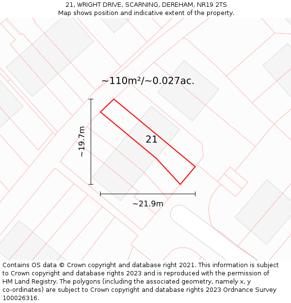 21, WRIGHT DRIVE, SCARNING, DEREHAM, NR19 2TS: Plot and title map