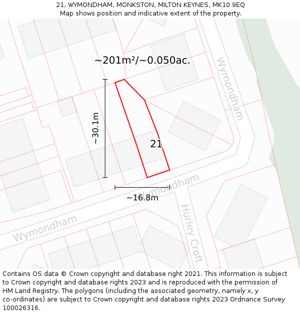 21, WYMONDHAM, MONKSTON, MILTON KEYNES, MK10 9EQ: Plot and title map