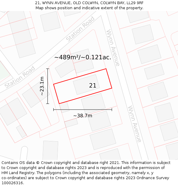 21, WYNN AVENUE, OLD COLWYN, COLWYN BAY, LL29 9RF: Plot and title map