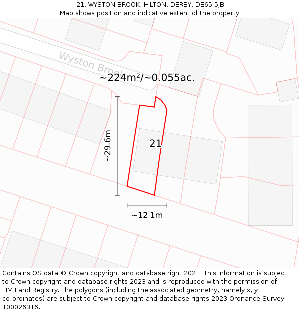 21, WYSTON BROOK, HILTON, DERBY, DE65 5JB: Plot and title map