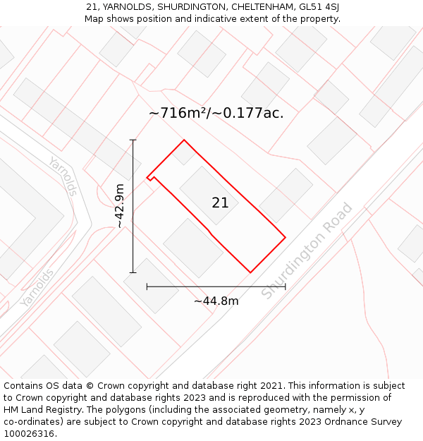 21, YARNOLDS, SHURDINGTON, CHELTENHAM, GL51 4SJ: Plot and title map