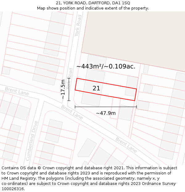 21, YORK ROAD, DARTFORD, DA1 1SQ: Plot and title map