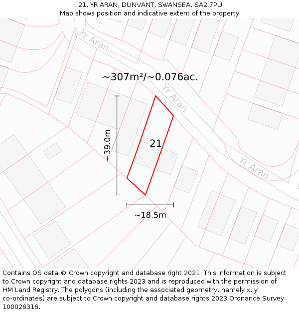 21, YR ARAN, DUNVANT, SWANSEA, SA2 7PU: Plot and title map