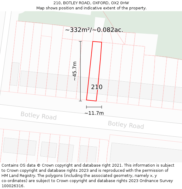 210, BOTLEY ROAD, OXFORD, OX2 0HW: Plot and title map