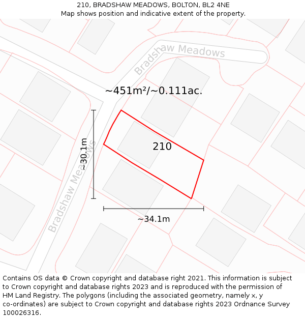 210, BRADSHAW MEADOWS, BOLTON, BL2 4NE: Plot and title map