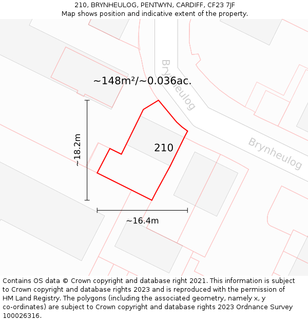 210, BRYNHEULOG, PENTWYN, CARDIFF, CF23 7JF: Plot and title map