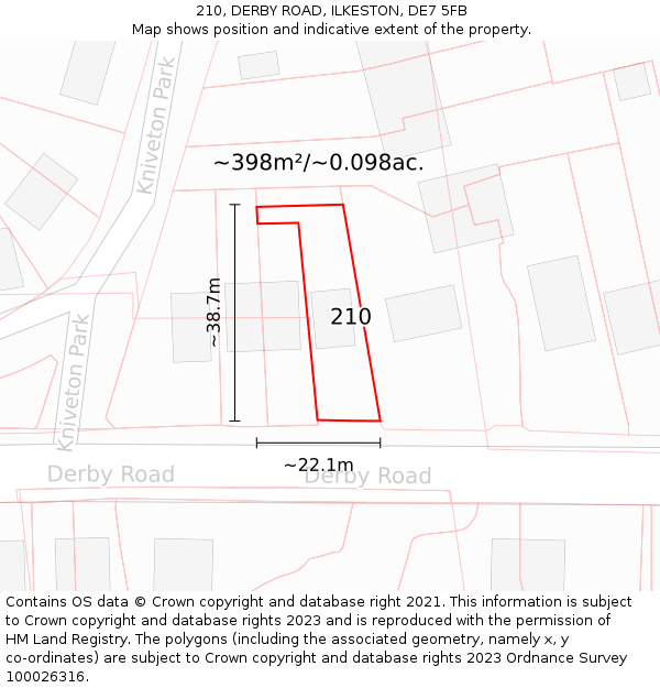 210, DERBY ROAD, ILKESTON, DE7 5FB: Plot and title map