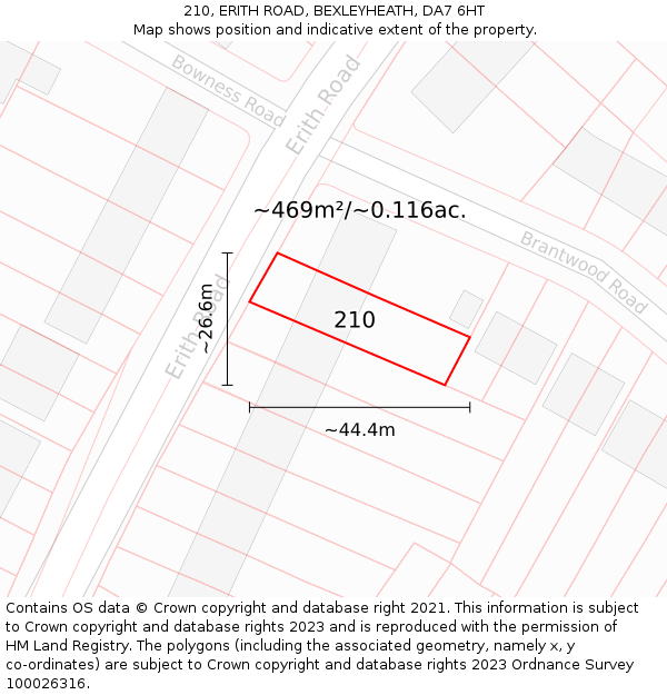 210, ERITH ROAD, BEXLEYHEATH, DA7 6HT: Plot and title map