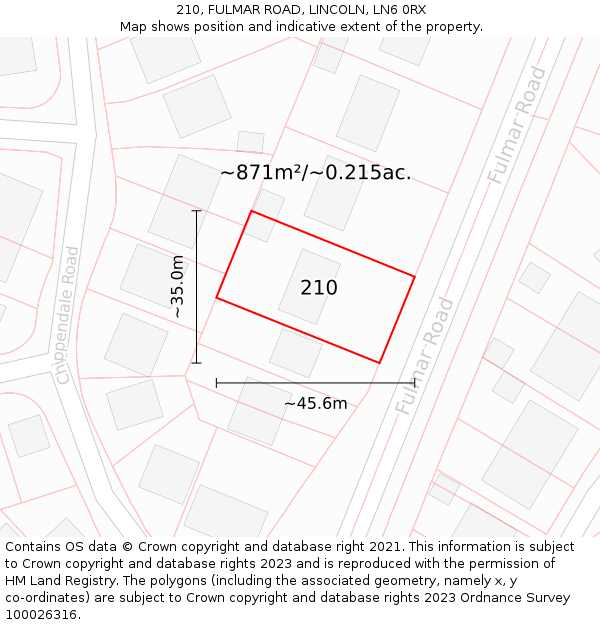 210, FULMAR ROAD, LINCOLN, LN6 0RX: Plot and title map