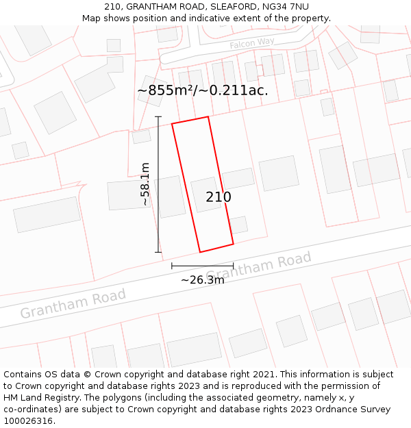 210, GRANTHAM ROAD, SLEAFORD, NG34 7NU: Plot and title map