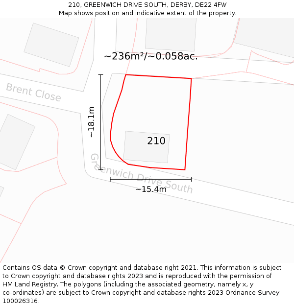210, GREENWICH DRIVE SOUTH, DERBY, DE22 4FW: Plot and title map