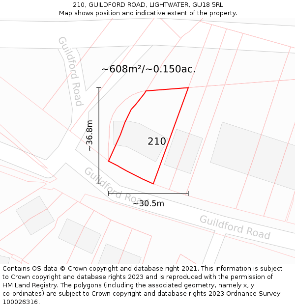 210, GUILDFORD ROAD, LIGHTWATER, GU18 5RL: Plot and title map