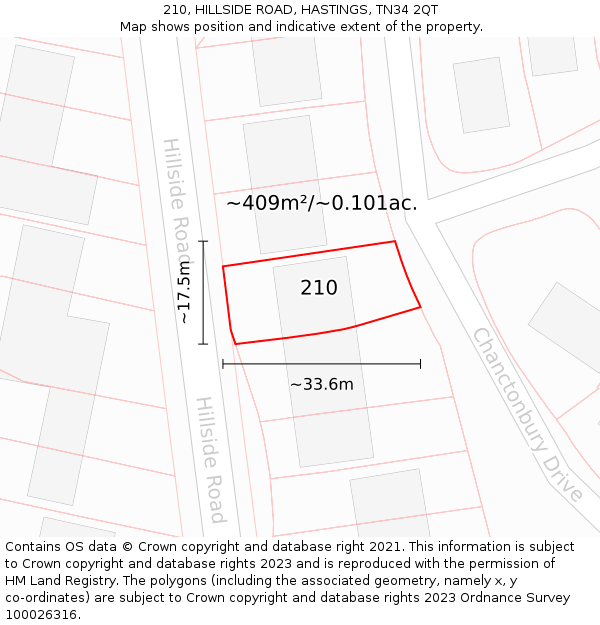 210, HILLSIDE ROAD, HASTINGS, TN34 2QT: Plot and title map