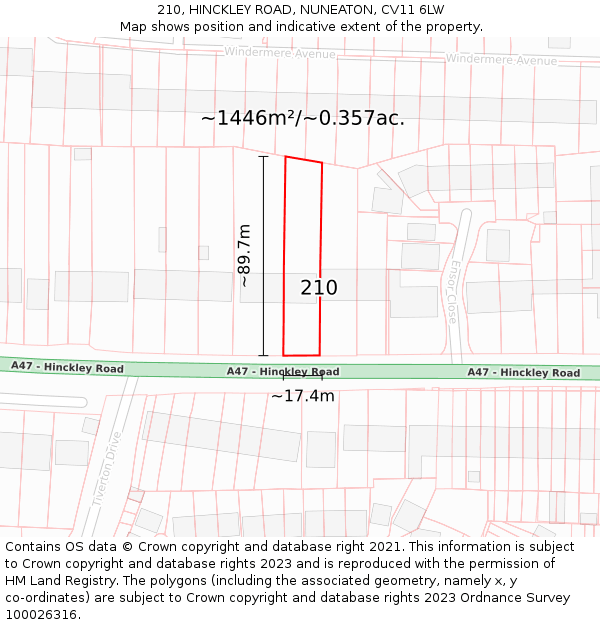 210, HINCKLEY ROAD, NUNEATON, CV11 6LW: Plot and title map
