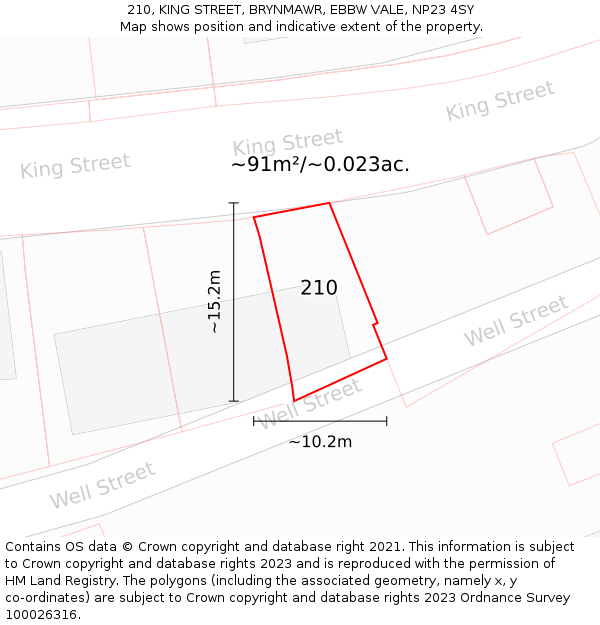 210, KING STREET, BRYNMAWR, EBBW VALE, NP23 4SY: Plot and title map