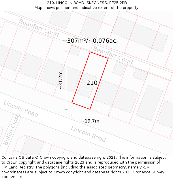 210, LINCOLN ROAD, SKEGNESS, PE25 2PB: Plot and title map