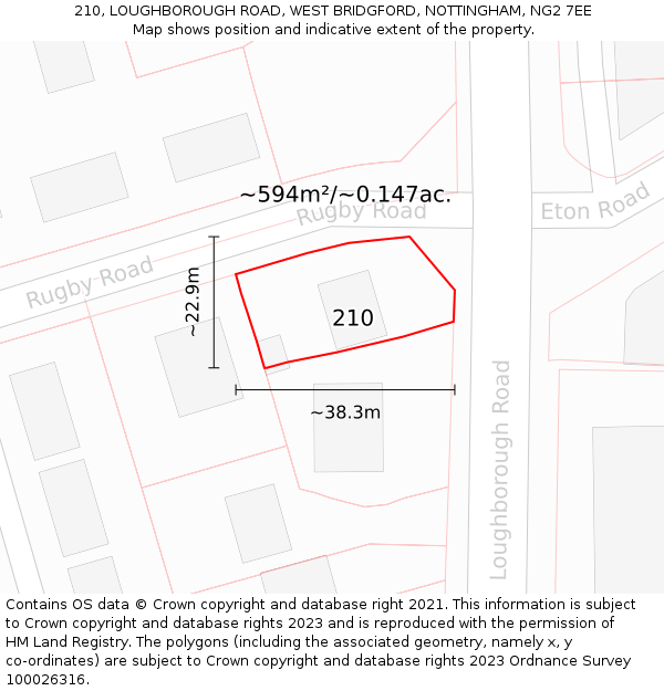 210, LOUGHBOROUGH ROAD, WEST BRIDGFORD, NOTTINGHAM, NG2 7EE: Plot and title map