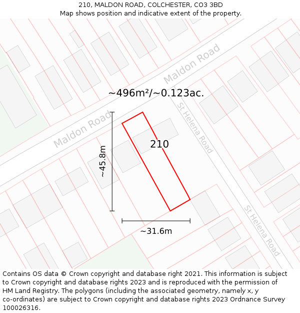 210, MALDON ROAD, COLCHESTER, CO3 3BD: Plot and title map