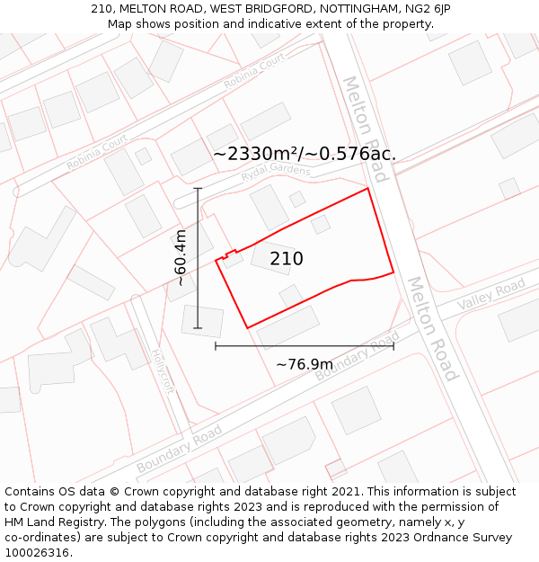 210, MELTON ROAD, WEST BRIDGFORD, NOTTINGHAM, NG2 6JP: Plot and title map