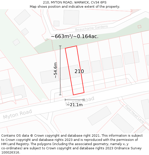 210, MYTON ROAD, WARWICK, CV34 6PS: Plot and title map