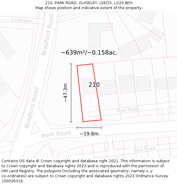 210, PARK ROAD, GUISELEY, LEEDS, LS20 8EN: Plot and title map