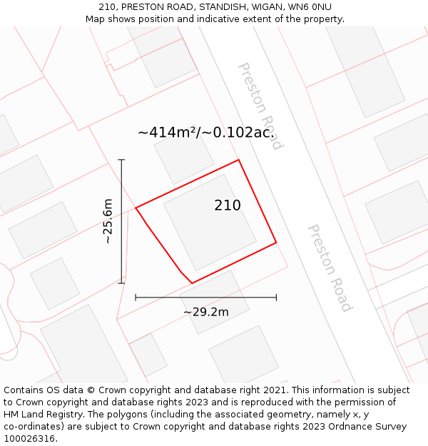 210, PRESTON ROAD, STANDISH, WIGAN, WN6 0NU: Plot and title map