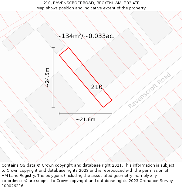 210, RAVENSCROFT ROAD, BECKENHAM, BR3 4TE: Plot and title map