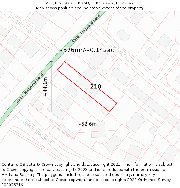 210, RINGWOOD ROAD, FERNDOWN, BH22 9AP: Plot and title map