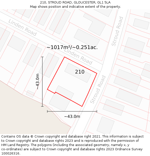 210, STROUD ROAD, GLOUCESTER, GL1 5LA: Plot and title map