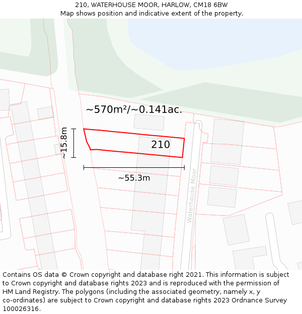 210, WATERHOUSE MOOR, HARLOW, CM18 6BW: Plot and title map