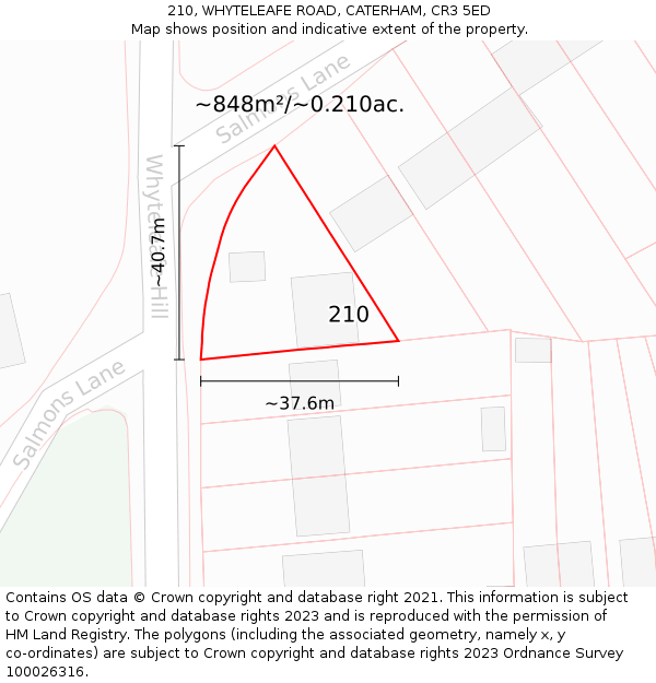 210, WHYTELEAFE ROAD, CATERHAM, CR3 5ED: Plot and title map