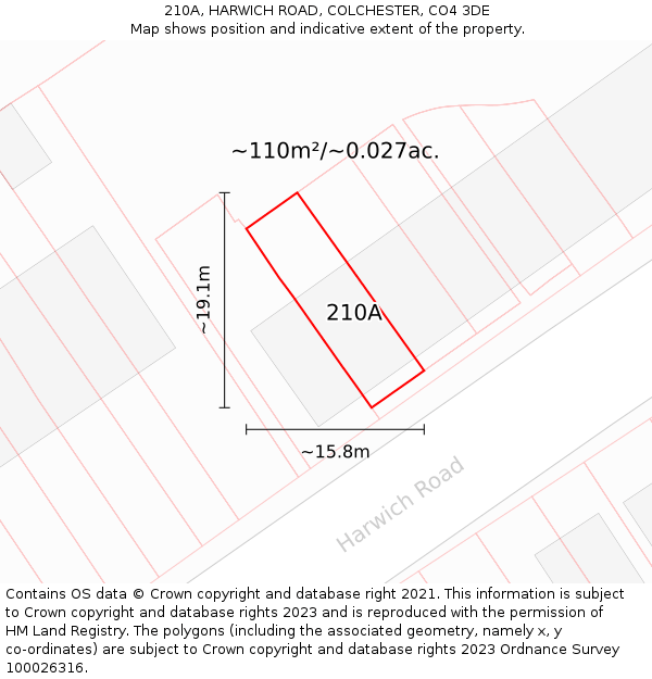 210A, HARWICH ROAD, COLCHESTER, CO4 3DE: Plot and title map