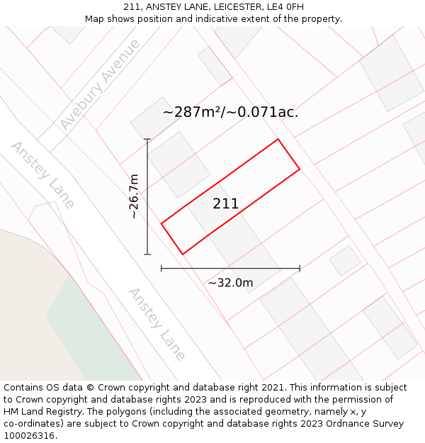 211, ANSTEY LANE, LEICESTER, LE4 0FH: Plot and title map