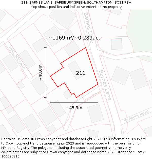 211, BARNES LANE, SARISBURY GREEN, SOUTHAMPTON, SO31 7BH: Plot and title map