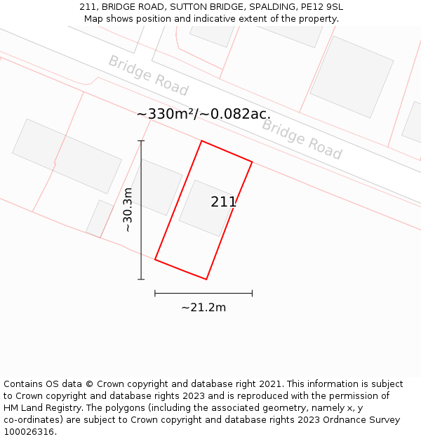 211, BRIDGE ROAD, SUTTON BRIDGE, SPALDING, PE12 9SL: Plot and title map