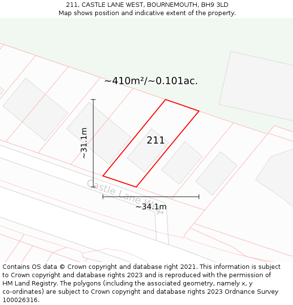 211, CASTLE LANE WEST, BOURNEMOUTH, BH9 3LD: Plot and title map