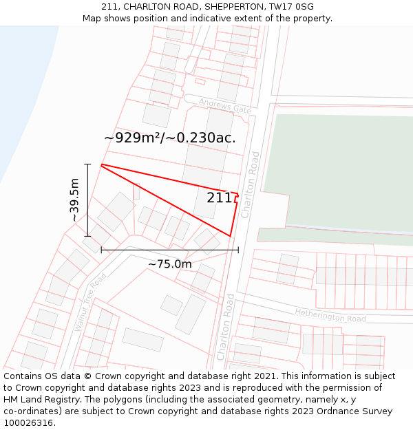 211, CHARLTON ROAD, SHEPPERTON, TW17 0SG: Plot and title map