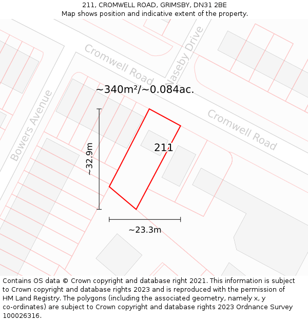 211, CROMWELL ROAD, GRIMSBY, DN31 2BE: Plot and title map