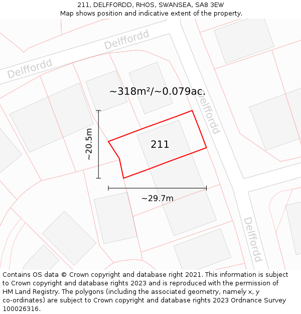 211, DELFFORDD, RHOS, SWANSEA, SA8 3EW: Plot and title map