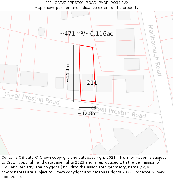 211, GREAT PRESTON ROAD, RYDE, PO33 1AY: Plot and title map