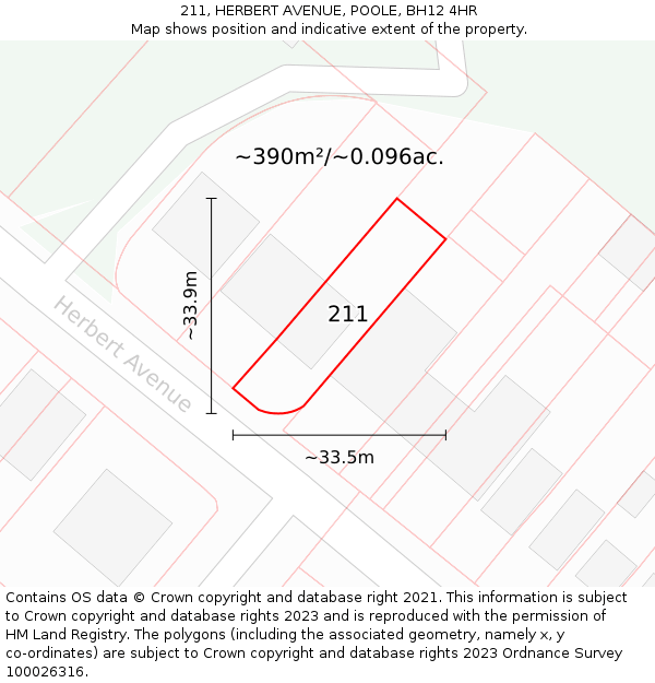 211, HERBERT AVENUE, POOLE, BH12 4HR: Plot and title map